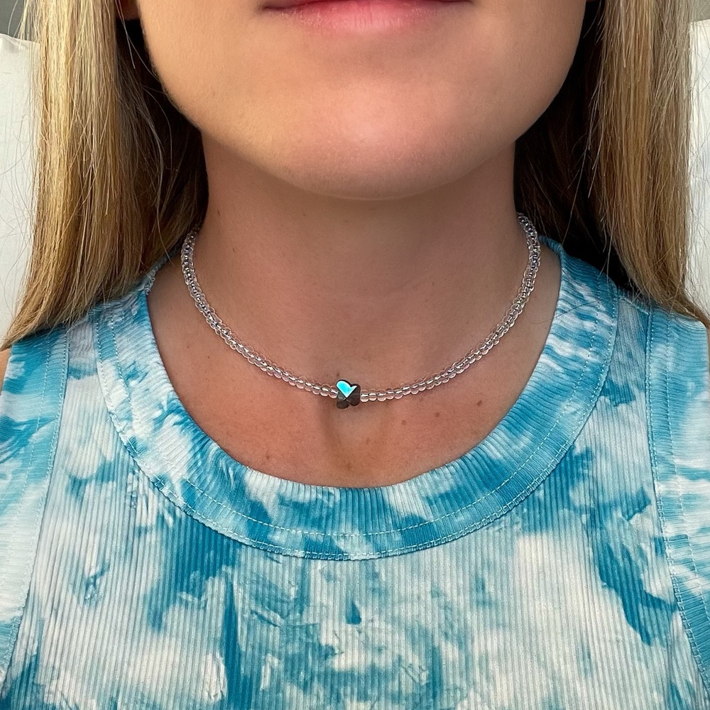 Iridescent Butterfly Choker: Crystal Beaded Necklace